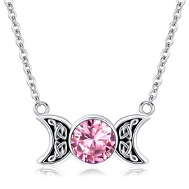 Triple Moon Goddess Necklace 925 Sterling Silver October Birthstone Moon Pendant Necklace Amulet Pagan Wiccan Jewellery Moon Goddess Necklace Gifts for Women Girls Girlfriend