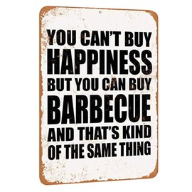TCHPAX Cartel de metal de aluminio de 12 x 8 pulgadas, con texto en inglés «You Can't Buy Happiness But You Can Buy Barbecue», aspecto vintage