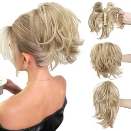 CJL HAIR Claw Clip Short Ponytail Hair Extensions Bendable Metals Messy Bun Hair piece Straight Fake Hairpieces