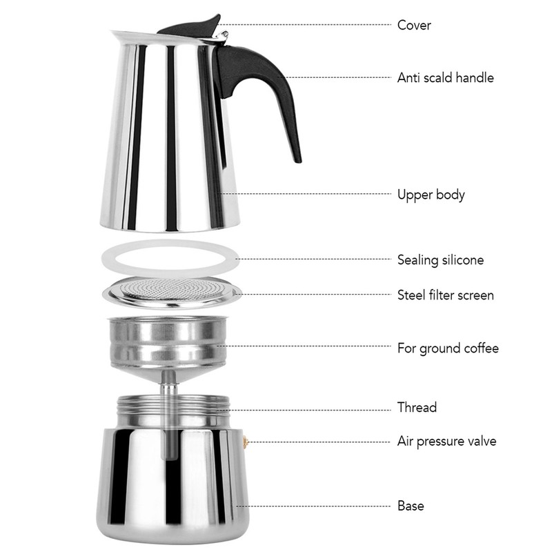 Stovetop Coffee Maker Pot Drip Type Large Capacity Stainless Steel