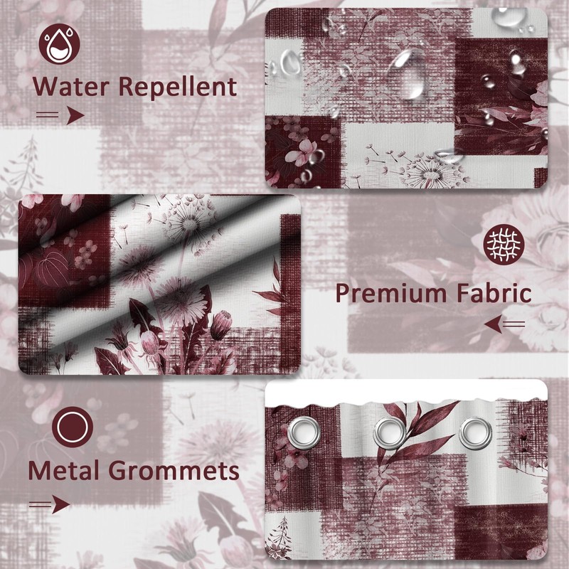 DLTAY Burgundy Patchwork Shower Curtain, 72x72 in