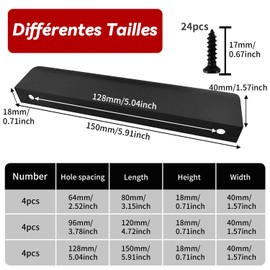 12 Pieces 3 Sizes Black Furniture Handles 80 mm, 120 mm, 150 mm Hidden Door Handle Cabinet Handles Aluminium Drawer Handle Hidden Handles Invisible Kitchen Handles for Drawers, Cupboards, Furniture