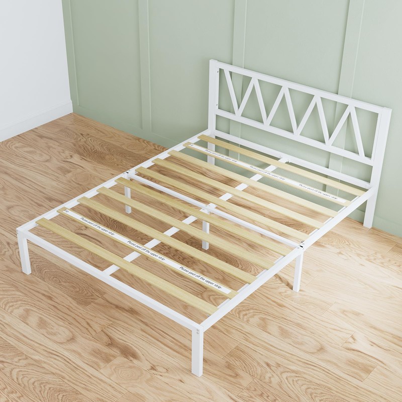 Novilla 14 Inch Full Size Bed Frame with Headboard, White