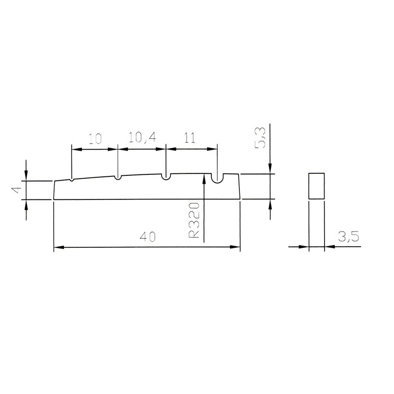 Black bass guitar top nut 4 string 40mm x 3.5mm