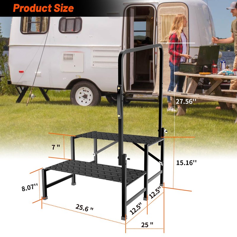 BuyGoe RV Step with Handrail, 2 Steps with Handle RV