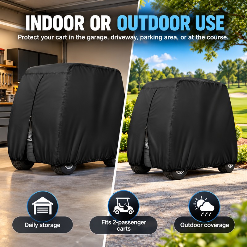 Waterproof Golf Cart Cover for 2-Passenger Carts – 420D Polyester