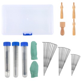 Felting Needles in 3 Sizes, Needle Felting Set, Needle Felting Accessories, Felt Needle Handle Made of Wood, Needle Felting Starter Set, Comes with Finger Beds, Wool Felt Beginner Kit, Wool Felt Set