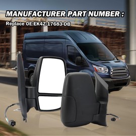 MOFOAP Passenger Side Mirror,Mirror Compatible with 2015-2025 Ford Transit 150 250 350 350 HD,Transit Side View Power Glass Towing Without Signal Light Non Heated,Black(Short Arm)