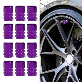 Kutyun 12PCS Car Tire Valve Caps, Tire Stem Caps, Car Tire Valve Stem Caps, Dustproof Aluminum Alloy Valve Stem Covers with Rubber O-Ring, Car Accessories Universal for Most Cars (Purple, 12PCS)