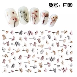 "Handmade" Nail Art Decals Stickers Transfers Water Effect Brown Flowers Floral F199 NS51