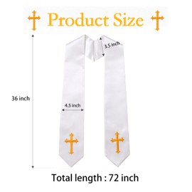 D DODOU Unisex Adult Clergy Stole with Embroidered Cross Wedding Stole Church Choir Stole (White, 60 inch)