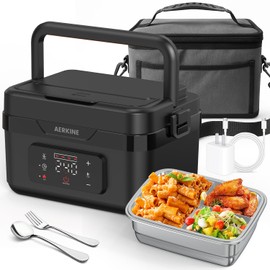 AERKINE Electric Lunch Box For Adults - Rechargeable 60W Self-Heating Food Warmer with 1.0L Stainless Steel Container, Heated Lunch Box For Office, Picnic, Car & Outdoor Use(Black)