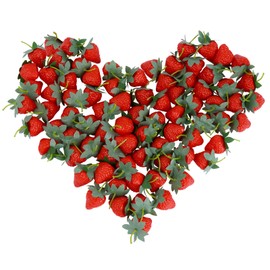 80Pcs Artificial Strawberry Plastic Lifelike Strawberry Fruit Decoration Kitchen Party Strawberry Decoration Fruit Photography Props Home Party Kitchen Decoration Holiday Red Decoration (80Pcs)