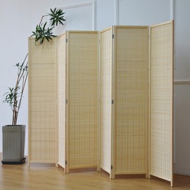 Furnnylane 6 Panel Room Divider and Folding Screen Room Divider,Bamboo Room Divider for Room Separation,Beige,67" H x 92.1" W