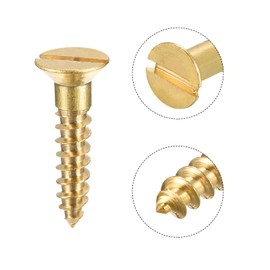 sourcing map Pack of 50 Wood Screws M4 x 20 mm Flat Head Tapping Screws Brass with Slotted