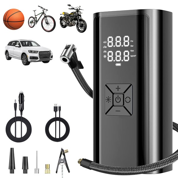 Beebus Electric Air Pump, For Bicycle, Car, Air Pump, Cordless Rechargeable, 6,000 mAh, Multi-functional, 4 Types of Unit Conversion, Air Pressure Required, Maximum Pressure: 150 PSI, Low Noise,