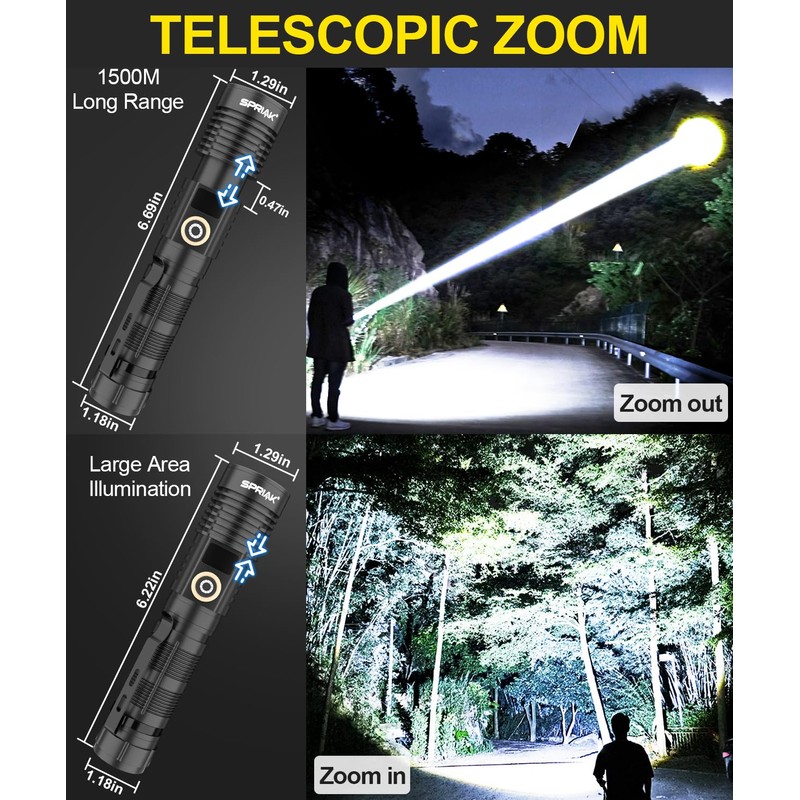 Spriak Rechargeable Flashlight High Lumens-Super Bright Magnetic Flash Light with