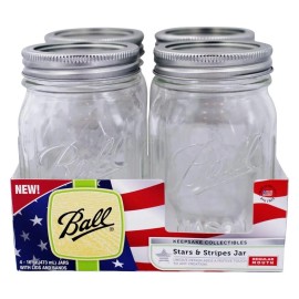 Ball Keepsake USA Stars and Stripes Regular Mouth Canning Jars 1 pt. 4 pk