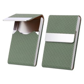 PATIKIL PU Leather Business Card Holder, 2Pcs Metal Name Card Case with Magnetic Wallet Pocket Carrier for ID Card Men Women, Green
