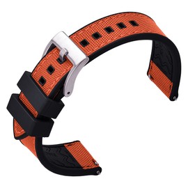 PTFULUOS Premium Upgrades Soft Hybrid (Fkm/Fpm Rubber and Sailcloth) Watch Bands for Men,20mm 22mm Waterproof Quick Release Replacement Watch Straps,Silver/Black/Gold/Rose Gold Brushed Buckle (22mm, Black Orange+Silver Buckle)