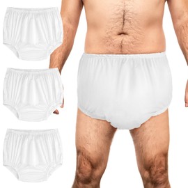 Velmitten 3 Pcs Cloth Diaper Covers for Adult Incontinence Underwear Cover Noiseless Leak-Protection Rubber Pant Washable Reusable Plastic Diaper Cover for Disabled Elderly Postpartum(White,XL)