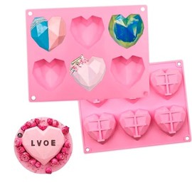 Molde Silicon 6 Corazones Corazon Diamante Geometrico