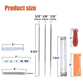 SYSKANT 10 Pack Universal Chainsaw Sharpener File Kit with 5/32 3/16 7/32 Round Chainsaw Files, 6 Inch Flat File, Depth Gauge, Filing Guide Holder, Hardwood Handle，Quick Check Gauge