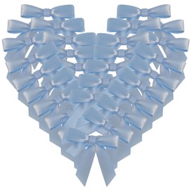 Micomon 50pcs 1-1/2" Mini Light Blue Satin Ribbon Bows Without Twist Ties for Crafts Gift Wrapping Packing Christmas Baby Shower Decoration (Light Blue)