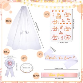 saerryor 20 Pcs Hen Party Accessories,Hen Do Accessories with 1 Bride to Be Sash Veil Bridal Badge 10 Team Bride Sash 2 Bride Tattoos 5 Team Bride Bracelet,Hen Night Accessories