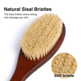 Wooden Bath Brush with Stiff Sisal Bristles Long Handle for Shower Back Scrubber Body Exfoliator (Stiff Sisal Hair)