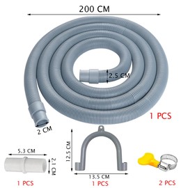 Universal Washing Machine Hose, Drain Hose Washing Machine, 1/1.5/2/3/4 m Drain Hose Extension for Washing Machines, Drain Hose Extension, Includes Hose Connector and Hose Clamps