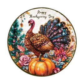 PEACHGARDEN Round Happy Thanksgiving Day Vintage Tin Sign Turkey Metal Tin Sign Fall Thanksgiving Pumpkin Decor Home Livingroom Coffee Bar Farmhouse Idyllic Wall Art Decor 8x8inch