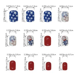 Independence Day Press on Nails Short Square Stripe and Stars Design False Nails Artificial Acrylic Nails July 4th Fake Nails Festival Nails Full Cover Glossy Coffin Nails Glue on Nails for Women