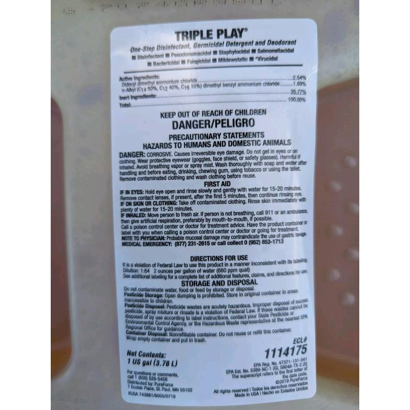 Triple Play One Step Disinfectant Germicidal Deodorant 1 Gallon #1114175