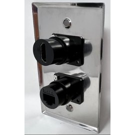 1 Port HDMI/1 Port Cat6 D Series Heavy Duty Pass Through Solderless Stainless Steel Wall Plate - HDMI Straight Exit
