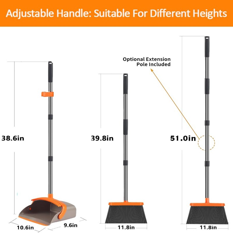 2-Pack is More economical,Upgraded Broom and Dustpan,with 52" Long Handle,