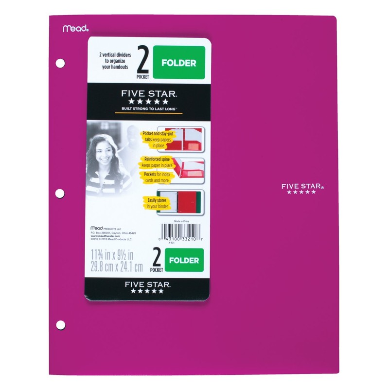 Five Star 2 Pocket Folder, Stay-Put Folder, Plastic, Folders with