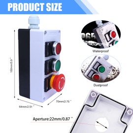 Taiss Latching Red Mushroom Emergency Stop Switch 440V 10A 1NC 1NO and Red Green Momentary Push Button Switch 440V 10A 1NC 1NO combination Station Box hz-11ZS-GR