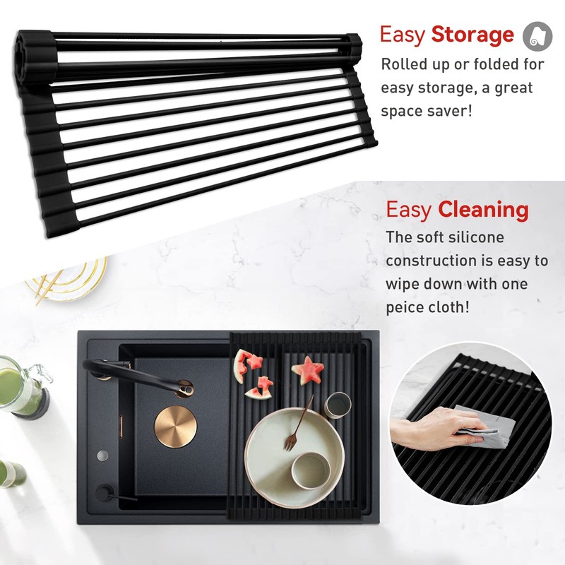 MERRYBOX Roll Up Over The Sink Dish Drying Rack Silicone
