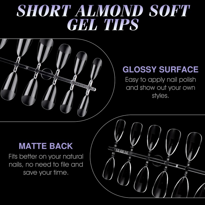 gelike ec Nail Tips Gel for Home: Short Almond 240pcs