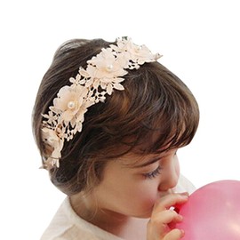 FSSTUD Children's Girls Flower Girl Lace Hair Accessories Flowers Headband Hair Wreath Hair Vine for Wedding Pink