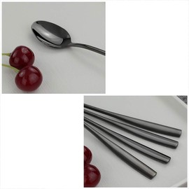 Teyyvn Cuchara de té helado de acero inoxidable negro, cuchara para agitar de mango largo, juego de 8