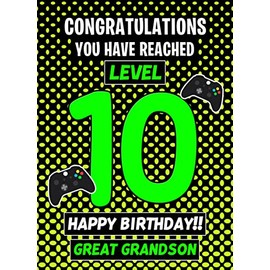 Great Grandson 10th Birthday Card (Level Up Gamer)