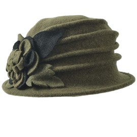 Vintage Women Floral Wool Dress Cloche Winter Hat 1920s (C020-D-Green)