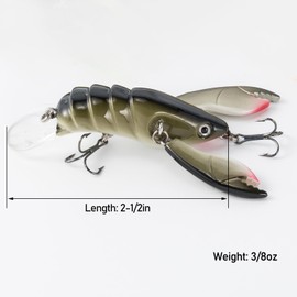 Dr.Fish Crawfish Crankbait Fishing Lure Bass Fishing Crankbait, 2.5" Hard Craw Fishing Bait with Lip and Treble Hooks Crayfish Crawdad Jerkabti for Bass Trout Walleye Freshwater