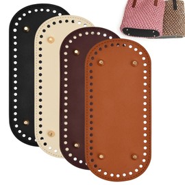 Kioiner 4Pcs PU Leather Bag Bottoms, 10x22cm Oval Bag Bottom Shaper with Holes, Crochet Bag Bottom Base for Handbag Shoulder Bag Crochet Bag Purse DIY Basket