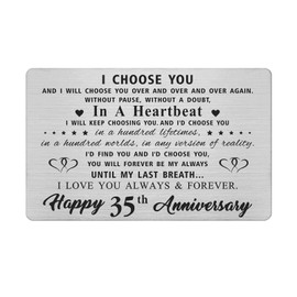 35th Year Anniversary Card Gifts for Him Husband, Happy 35 yr Wedding Anniversary Cards Gifts for Men, Engraved Metal Wallet Insert