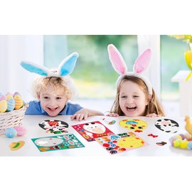 SICOHOME Easter Stickers for Kids 24PCS Easter Sticker Sheets Make Your Own Easter Egg Bunny Stickers DIY Make a Face Sticker Sheets Easter Party Games for Family Schools Classroom Activities