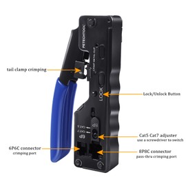RJ45 Crimping Tool Network Crimping Tool for RJ45 Connector Cat7 Cat6A Cat5 Cat5e Cat6 Network Connector and 6P Telephone Plug RJ11