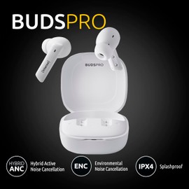 Intenso Buds Pro - TWS True Wireless Kopfhörer T512HAE mit Hybrid ANC, ENC, Bluetooth und bis zu 35 Std. Musikwiedergabe, Weiß